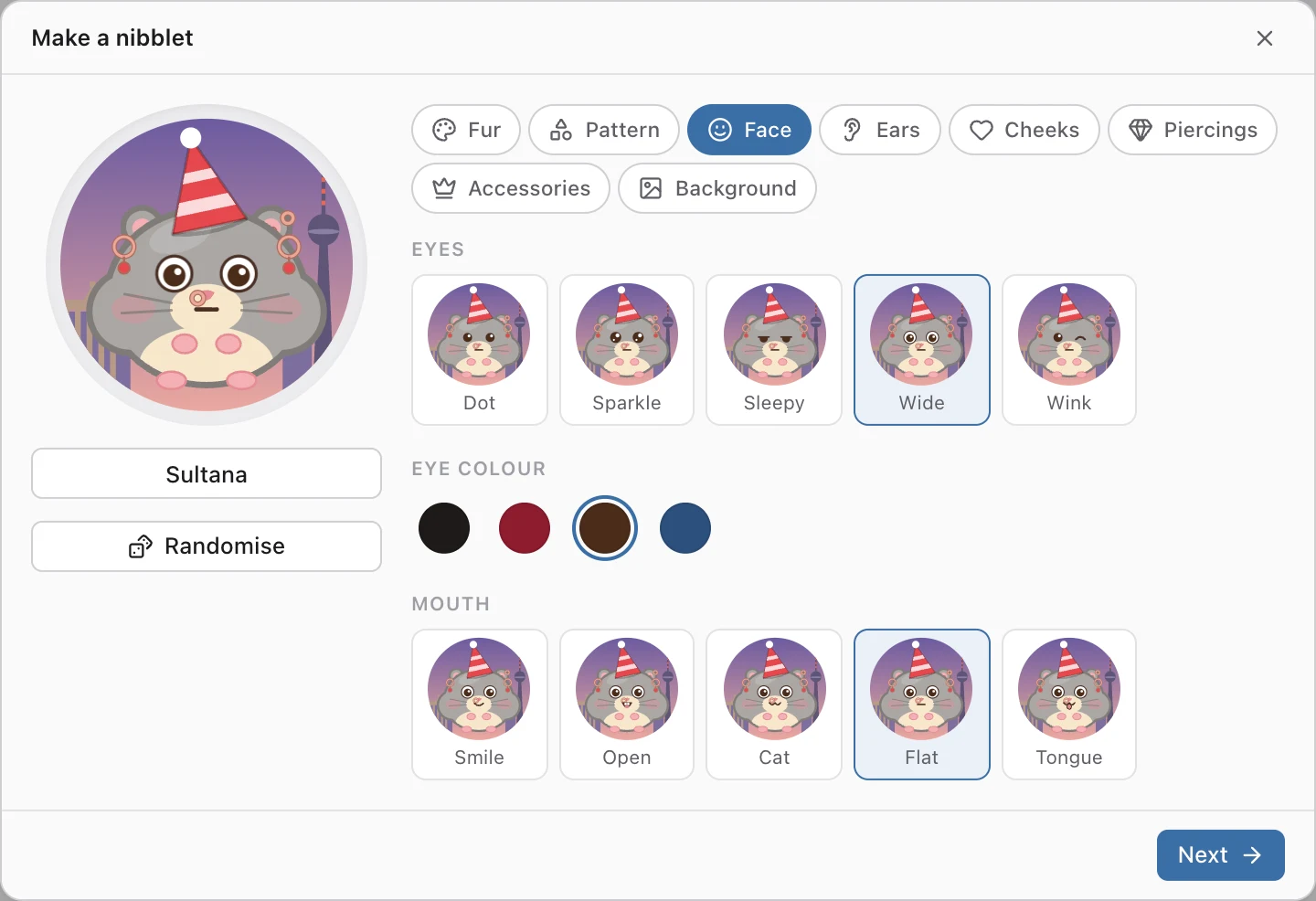 Making a nibblet: choosing a hamster's eyes, eye colour and mouth